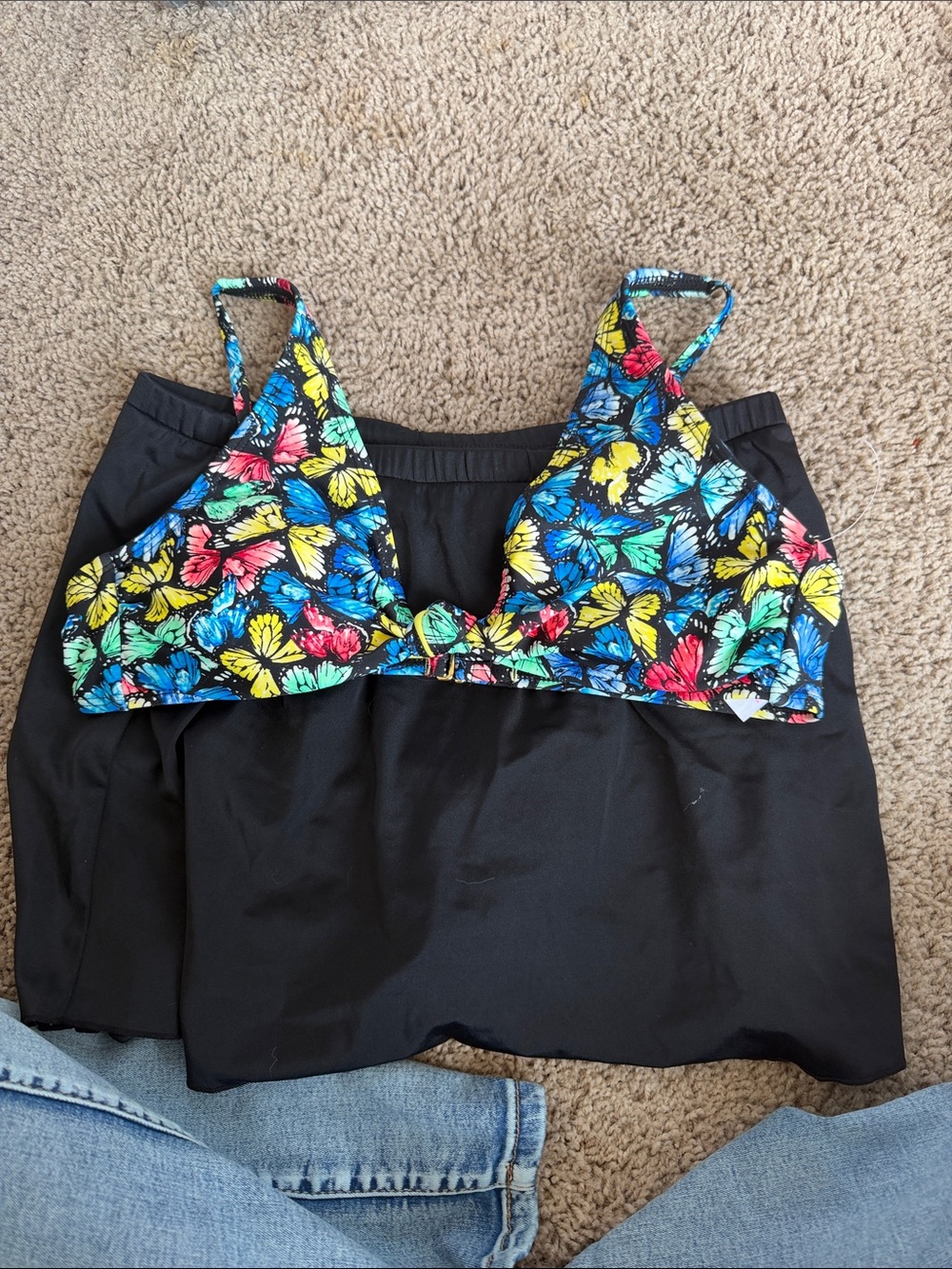 Black Swim Skirt with Multi-Color Butterfly Bikini Top